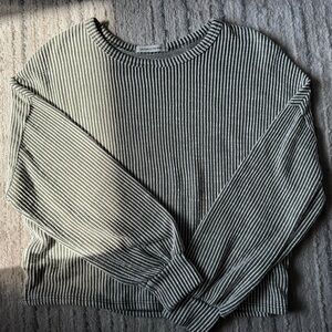 Green/White Striped oversized long sleeve shirt